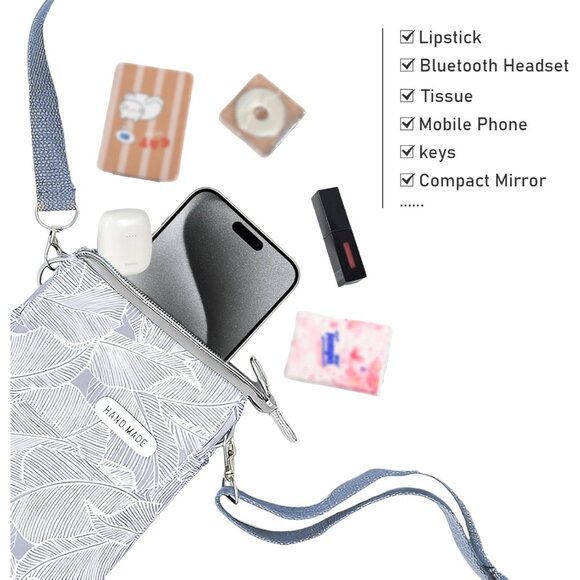 Women's Light Grey Cotton Handmade Cute Canvas Cross Body Bags Phone Purse - Picture 5 of 8